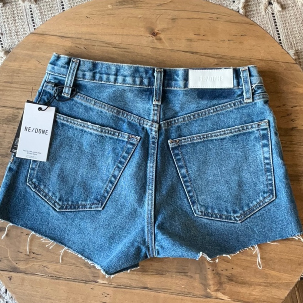 Re/Done Blue Jean Shorts Distressed Cut-Off Style 26